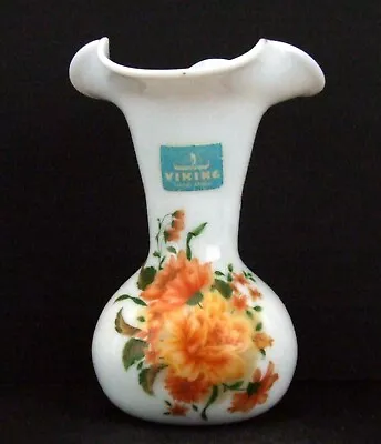Viking Glass Milk Glass Fluted Vase Original Label Hand Blown • $30