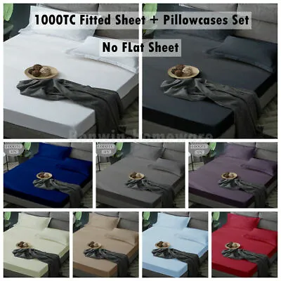 1000TC Egyptian Cotton 40CM Wall Fitted Sheet + Pillowcases Set S/KS/D/Q/K • $101.52