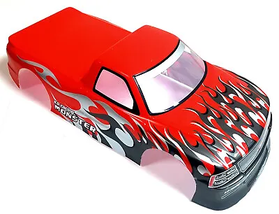 H029 RC 1/10 Scale Monster Truck Body Shell Cover Red Flame Grey Cut • £24.61