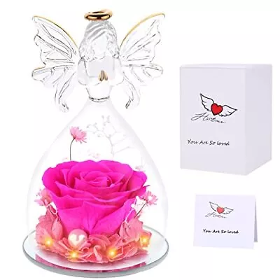 Flower Angel GiftsPreserved Real Roses In Glass Angel Figurines With LED Ligh... • $28.91
