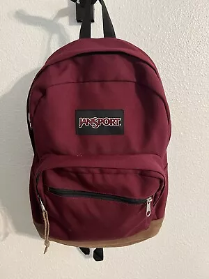 Jansport Right Pack Backpack Originals Maroon Red  Leather Bottom JS00TYP7 • $10