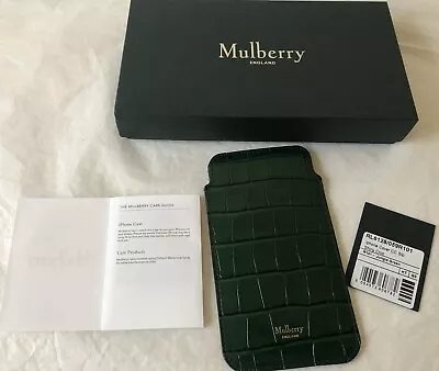 Mulberry Green Croc Leather Phone Cover Case Pouch Card Slots Gift Box NEW • £95