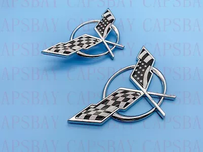 1997 - 2004 Corvette C5 Front Nose Emblem And Rear Deck Lid Emblem Chrome Flag • $31.89