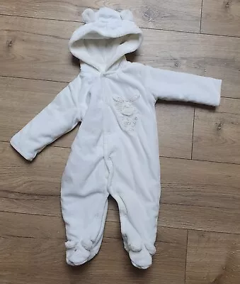 Baby Girl Boy Unisex Pramsuit Snowsuit White Bunny 3-6 Months • £2