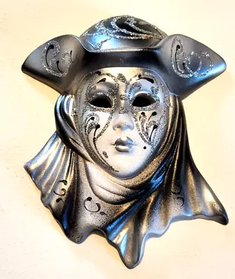 Beautiful Venetian Mask Silver Girl W Pirate / French Hat Ceramic 6  X 5  EUC • $29.99