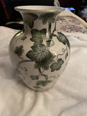 Vintage Large Greens And Cream Flower Vase/Andrea By Sadek  Ivy Vine Pattern 10” • $28.20