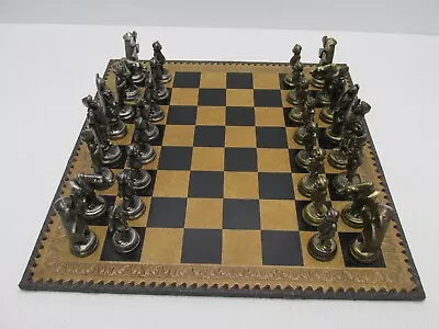 RARE VTG. Don Quixote Of La Mancha Metal Chess Set Checkers & Box (Heavy 14lb) • $499.90