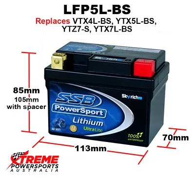$139.95 • Buy SSB 12V 140CCA LFP5L-BS Italjet 50 Torpedp 1998-2002 Lithium Battery YTX4L-BS