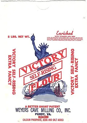 Victory Self-Rising Flour Unused Paper Flour Bag - Purdy VA - Statue Of Liberty • $16