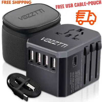 Universal Travel Adapter UK EU AU US Multi Plug Type C Worldwide 4 USB Ports • £15.89