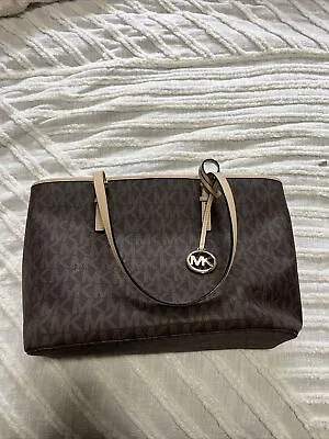 MICHAEL KORS Jet Set Travel Bag Zip Signature Brown Monogram 38H9GTVT3B • $125