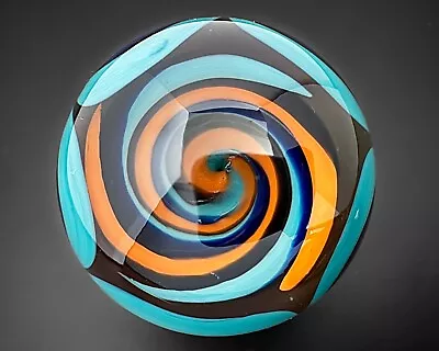 Jx3 1.8  Orange Teal Vortex Flower Pinwheel Contemporary Art Glass Marble • $270