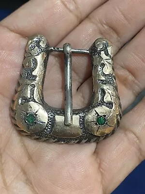 Sterling Silver Mexico With Emeralds/ Gold Overlay Kids Ranger Belt Buckle Only • $60