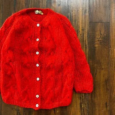 VTG 1960s Red Mohair Knit Cardigan Sweater Rockabilly 60s Wool Grunge 50s • $135