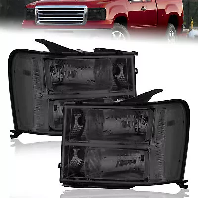 2X Smoked Headlights Assembly For 2007-13 GMC Sierra 1500 2007-14 2500HD 3500HD • $63.99