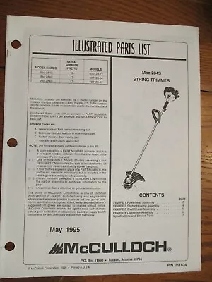 Used Mcculloch Mac 284s String Trimmer Parts List May 1995 • $8.65