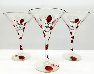 Set Of 3 Lolita Raspberry Martini Glasses With Recipe On Bottom • $43