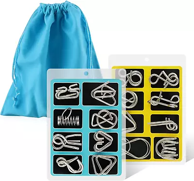 Metal Wire Puzzle   Set Of 16 With Pouch  Brain Teaser  IQ Test • $13.99