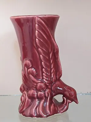 Vintage Morton Pottery Red Swooping Bird Flower Vase American Pottery 7.5   • $15