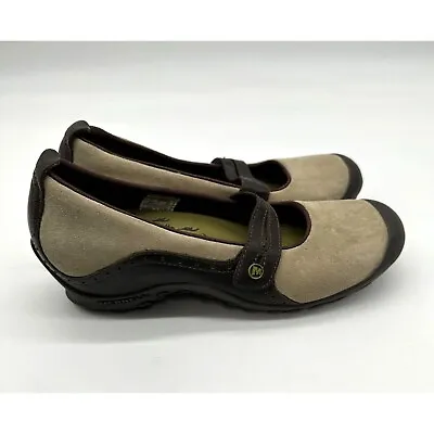 Merrell Shoes Womens Plaza Bandeau Taupe Brown Suede Wedge Mary Janes Size 8.5 • $16.09