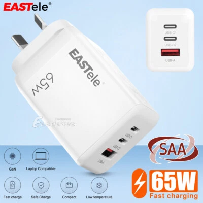 65W GaN Fast USB-C AC Power Adapter Wall Charger For IPhone IPad Macbook Samsung • $37.99