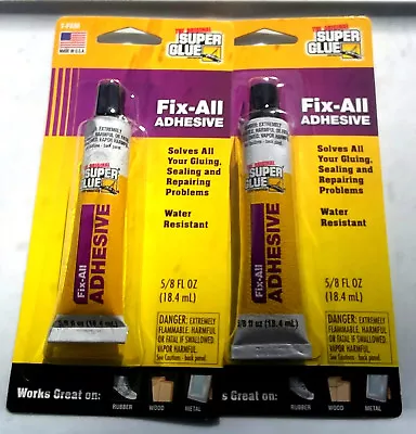 2x Super Glue FIX ALL ADHESIVE TUBE ~ FRESH ~ 5/8 FL OZ RETAIL PACK ~ USA MADE! • $7.99