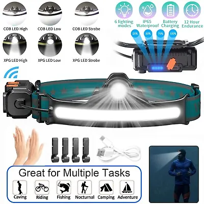 LED COB Headlamp USB Rechargeable Headlight Torch Work Light Bar Head Band Lamp • $12.98