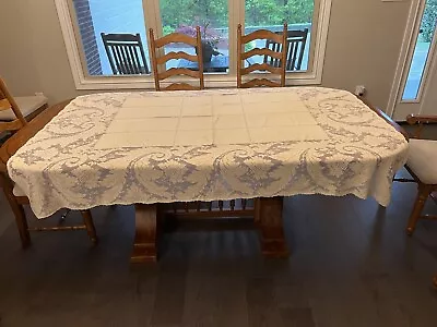 QUAKER Lace Table Cloth Ivory Cotton & Lace Ornate Floral  Vtg  78 X 62 • $35