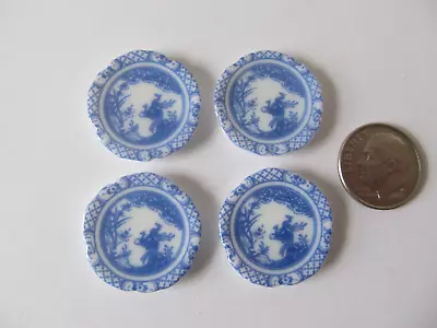 Lot Porcelain Ceramic 4 Blue Willow Style  Plates  Dollhouse Miniature 1:12 • $9
