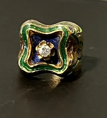 Fabulous Enamel Diamond 14Kt Gold Pinky Ring • $594.15