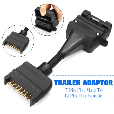 $14.88 • Buy 7 Pin Flat Male Plug To 12 Pin Female Socket Trailer Adaptor Caravan Connector//
