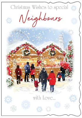 Special Neighbours Christmas Card - Christmas Markets In Snow Glitter 7.5 X5.25  • £2.29