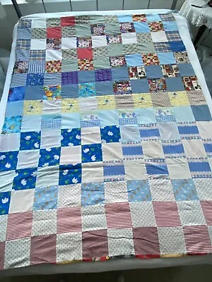 Vtg Quilt Handmade Double Sided 80s Multi Colored 53.5x71  Thin Patchwork Square • $28