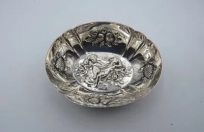 Antique Austria  800 Silver Cherub Scene Ornate Basket Bowl Floral Repousse • $89