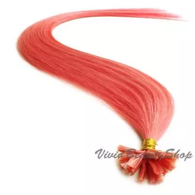 100 Pink Pre Glue Bond U Nail Tip Fusion Keratin Remy Human Hair Extensions 22  • $129.99