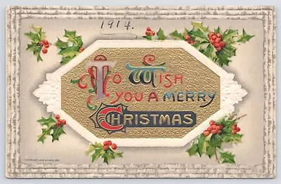 Holiday~Holly White Frame Christmas Greeting~Vintage Postcard • $3.70
