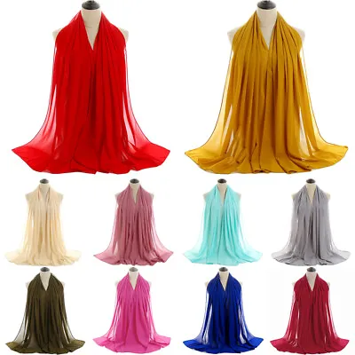 Women Plain Chiffon Hijab Muslim Turban Scarf Shawls Scarves Muffler Headscarf • $4.99