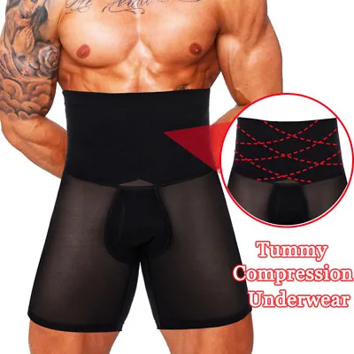 Mens Compression Boxer Tummy Slimming Shorts Underwear Body Shaper Waist Trainer • £6.79
