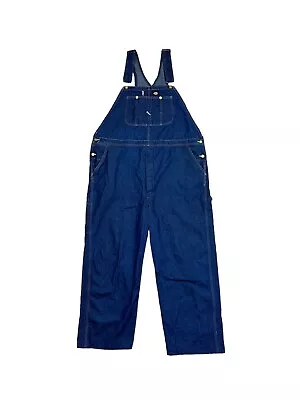 Dickies Overalls Mens 48 X 27 Blue Denim Bib Pants Farmer Dark Wash Hemmed • $33.96