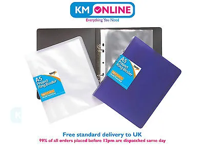 A5 Slim Ring Binder With 10 Free Punched Pockets Filing Folder Solid 301149 • £3.36