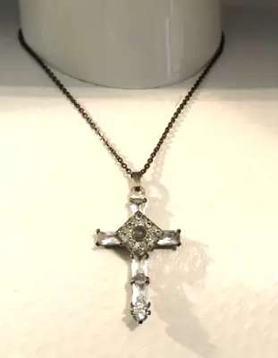 Gorgeous Rare Vintage Cross Crucifix Pendant W/ Rhinestones 1 5/8” • $31.99