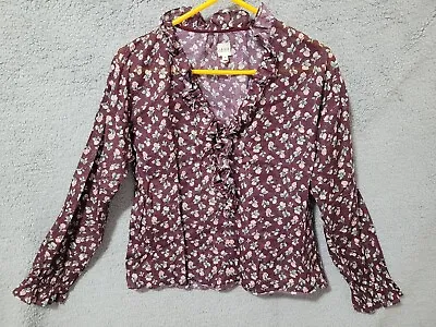 La Vie Rebecca Taylor Purple Long Sleeve Ruffle Collar  Shirt Semi Sheer Medium  • $14