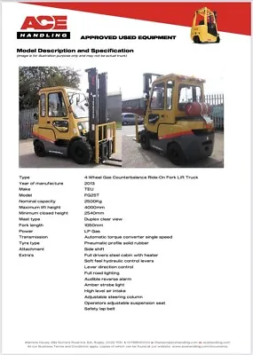 TCM FG25T3 Gas Forklift Hire-£47.50pw Buy-£9995 HP-£49.91 With VAT Only Deposit • £9995