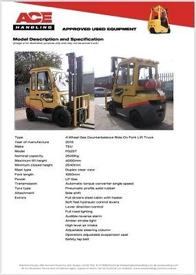 £7995 • Buy TEU FG25T3 Gas Forklift Hire-£62.50pw Buy-£7995 HP-£39.93pw WITH NO DEPOSIT