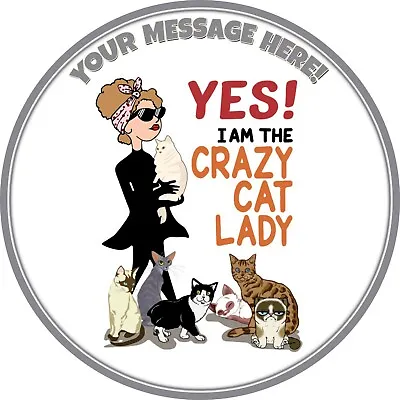 A 6  Round Crazy Cat Lady Personalised Cake Topper ICING • £3