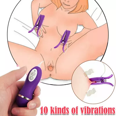 Vibrating Breast Nipple Clamps Clit Clip Rechargeable Sex Toy For Couples Women • $16.59