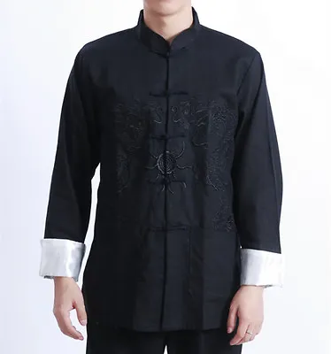 Double Dragons Chinese Oriental Mens Kung Fu Flax Dragon Top Long Shirt Cmssh14 • £22.99