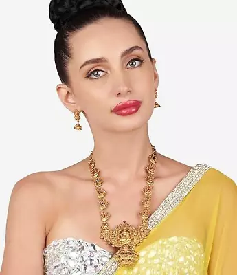 Indian Gold Plated Temple Necklace Bollywood Bridal Wedding Jewelry Long Set • $28.66