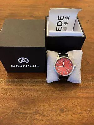 Archimede Pilot 42 Date Automatik Swiss Automatic Red Dial Pilots Watch • $365