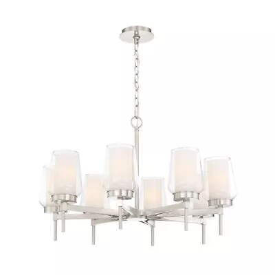 Traditional 8-Light Chandelier With Clear/Opal White Glass-18 • $354.95